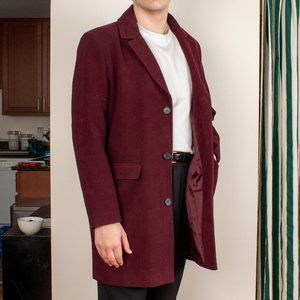 Burgandy Single-Breasted Short Trench Coat